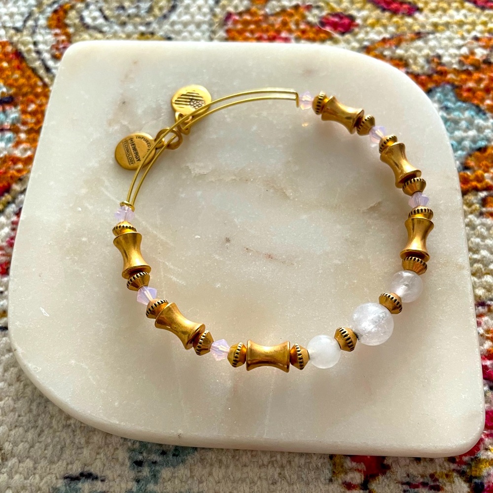 Rare Alex and Ani Light Pink and Clear Swarovski Crystal Bracelet in Gold